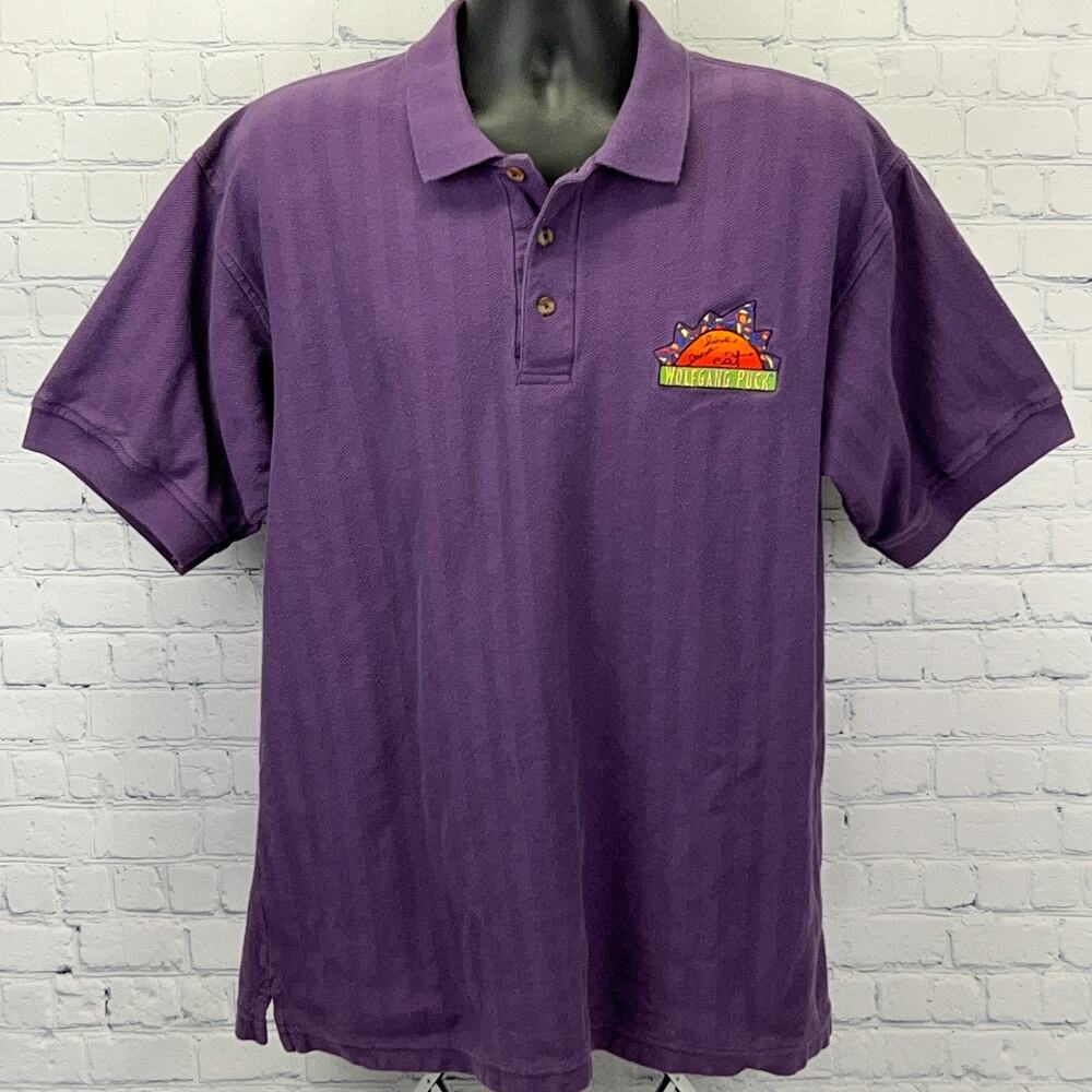 Vintage 90s Wolfgang Puck Polo Shirt XL X-Large Purple Live Love Eat Chef Food